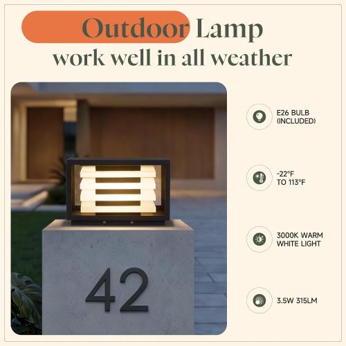 11.8 Outdoor Post Lights Hard Wired, Glass Pillar Lights Outdoor Waterproof, 3000K LED Column Light Outside, AC100-240V Large Square Post Lamp, Modern Pillar Light for Patio Columns (1 Pack)
