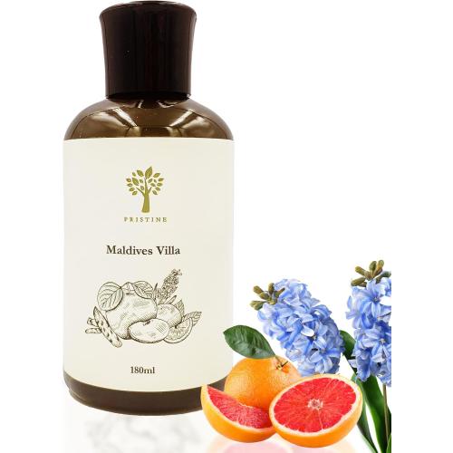 PRISTINE Maldives Villa/Inspired by Marriott Hotel Reed Diffuser Refill with Reed Sticks | Citrusy Grapefruit, Apple/Ocean Breeze/Sandalwood Oil Diffuser Refills | Hotel Reed Diffuser Oil Refill