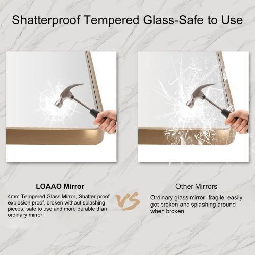 LOAAO 40”X36” Gold Bathroom Mirror, Rounded Rectangle Gold Frame Mirror, Brushed Gold Bathroom Vanity Mirror Wall-Mounted, Anti-Rust, Tempered Glass, Hangs Horizontally or Vertically