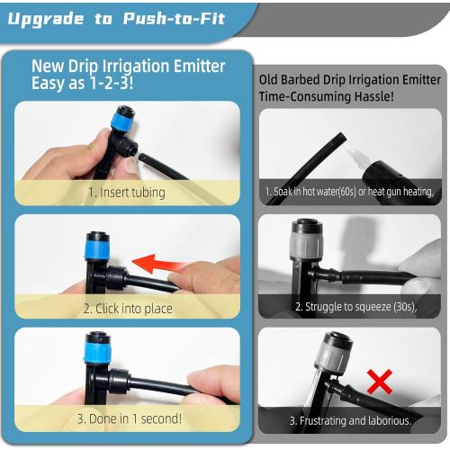 10PCS Push-to-Fit Drip Irrigation Emitters for 1/4 inch Irrigation Tubing, Adjustable 360 Degree Vortex Drip Emitters with Stake, Irrigation Dripper Sprinklers for Drip Irrigation System
