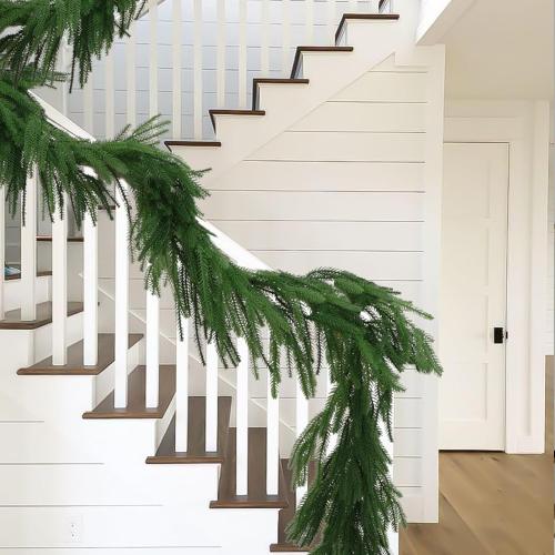 2 Pack Christmas Norfolk Pine Garlands 9FT, Real Touch Artificial Greenery Garland – Full Evergreen Pine Garland for Mantle, Fireplace, Table, Wall, Stairs & Outdoor Holiday Décor