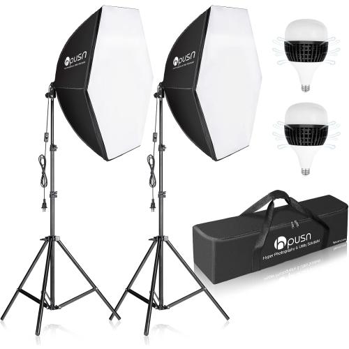 HPUSN Softbox Photography Lighting Kit, 30X30 Softbox Lighting Kit, 2pcs E27 Socket 5400K LED Bulb, Photo Studio Light for Portrait Lighting, Photography/Video Recording/Live Streaming/YouTube