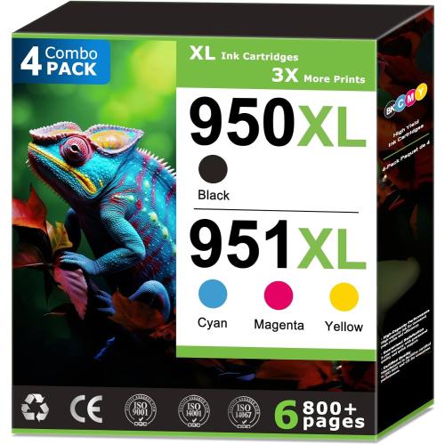 950XL 951XL Ink Cartridges Replacement for HP 950 951 Ink Cartridges Combo Pack Compatible with HP OfficeJet Pro 8100 8600 8610 8615 8620 Printer (4 Pack), 950 Black 951 Color, Updated With V17.2.1