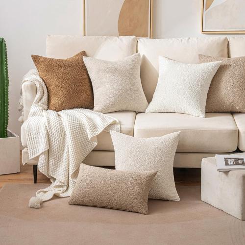 MIULEE Textured Boucle Throw Pillow Cover Beige Accent Solid Lumbar Pillow Case Decorative Soft Pack of 1 Couch Cushion Chair Sofa Bedroom Livingroom Home Decor,12x20 Inch