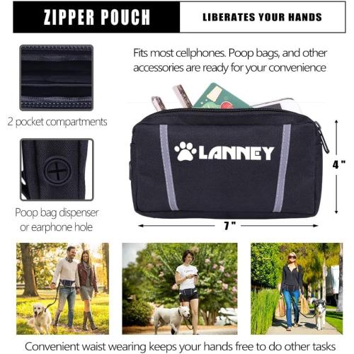 Hands Free Dog Leash Bungee Retractable Dog Running Waist Leash for Running Walking Jogging Training Hiking with Medium to Large Dogs, Adjustable Waist Belt Pouchouch, Reflective Stitches, Dual Handle