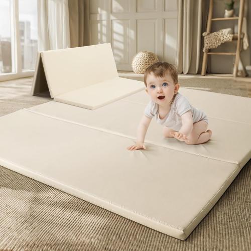 Foam Baby Play Mat: PU Leather Waterproof Kids Trifold Floor Playmat - Large Play Mat for Playpen Fodable Mattress Soft Toddler Mattress Infant Cushion for Preschool