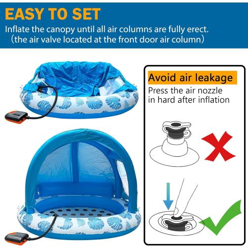 Inflatable Pool Float with Canopy Shade, Extra Large Floating Island, Cup Holder, Tropical Leaf Design