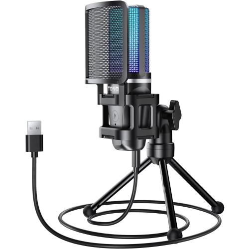 TONOR Gaming USB Microphone for PC, RGB Condenser Computer Mic with Tripod Stand, Quick Mute, Gain Control, for Gaming, Streaming, Podcasting, Recording, Cardioid Mic Kit for Laptop/PS4/PS5 TC777 Pro