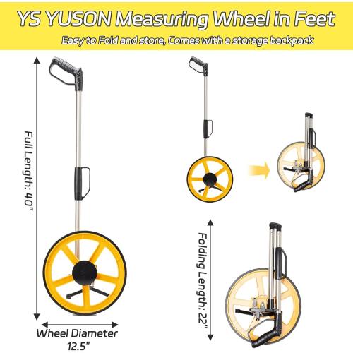 Yellow and Black 12 Inch Measuring Wheel in Feet with Stronger Triangle Bracket, Rolling Measuring Wheel for Construction, Digital Measure Wheel with Tape Measure and Canvas Carrying Bag, Up to 10000 Ft