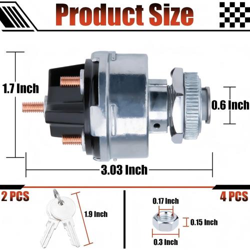 Ignition Switch with Key, Universal Ignition Key Switch, 12V 4 Position