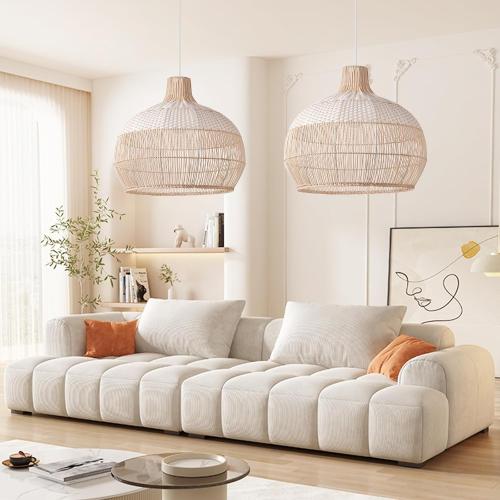 Arturesthome White Rattan Pendant Light for Kitchen Island Sink, Wicker Chandelier, Handmade Woven Hanging Ceiling Light Lampshade