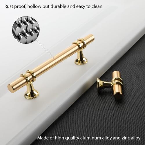 5 Gold 10Pack Rergy Cabinet Handles Drawer Pulls and Knobs, 10Pack Gold 5inch Hole Center, Kitchen Hardware for Dresser Handle Zinc Alloy Furniture Pull