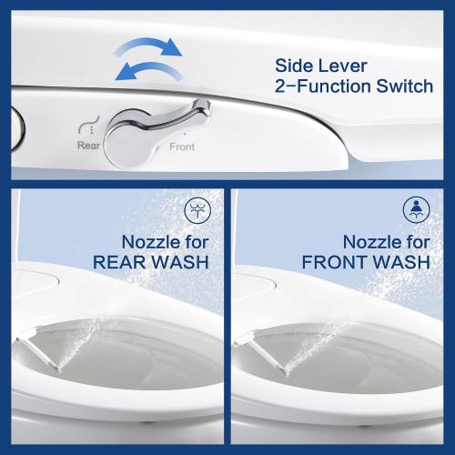 Bidet Seat for Elongated Toilet Seat Non-Electric Soft Close with Quick Release Hinges for Easy Clean Dual Nozzle Front and Rear Wash(PG303A-HPN-AZ)
