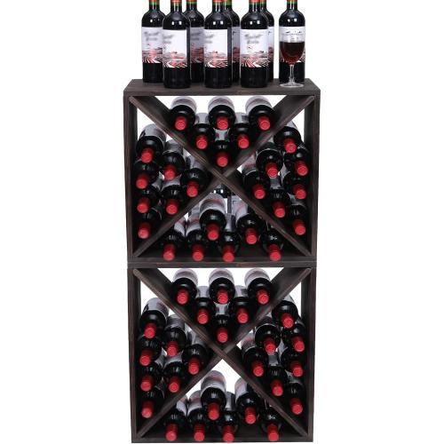 Wine Racks countertop Solid Wood Stackable Storage Rustic Retro Cube 48-Bottle Wooden Wine Rack Wine Cabinet(48BottleBlack)