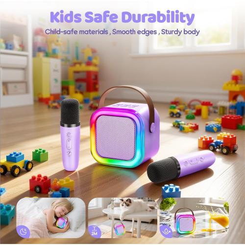 Mini Karaoke Machine for Kids, 2025 TOP Toys Christmas Birthday Gifts Ideas for Girls Ages 4, 5, 6, 7, 8, 9, 10, 12  Years Old, Portable MP3 Player with 2 Wireless Mics for Party