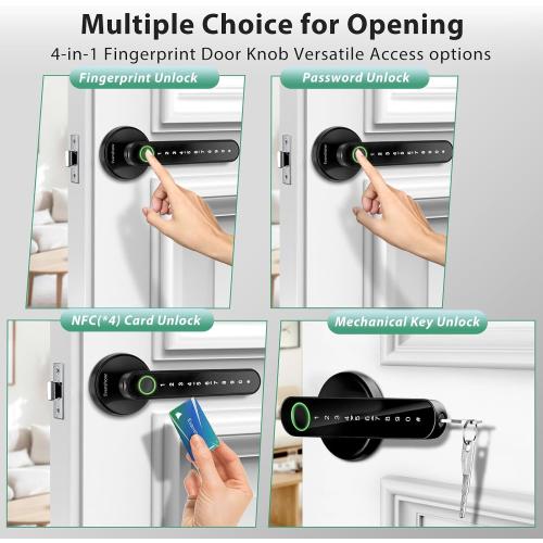 Fingerprint Door Lock Biometric Door Knob with Keypad Keyless Entry, Door Locks for Bedrooms, Home Hotel Office Apartment Black