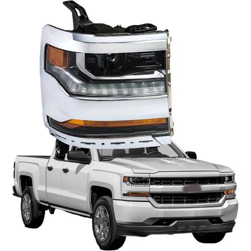 labwork 1PC Headlight Assembly Chrome Housing Replacement for Silverado 1500 2016-2018 HID with DRL Passenger Side RH 84356947 GM2503445