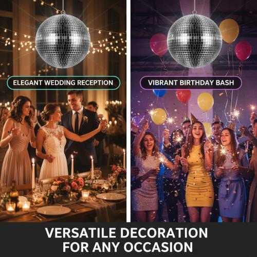 16inch Large Mirror Disco Ball - Hanging Big Disco Ball for Party Decorations, DJ Clubs, Weddings, Bars, Holiday Events, and Stage Decor with 15pcs Replacement Mirrors