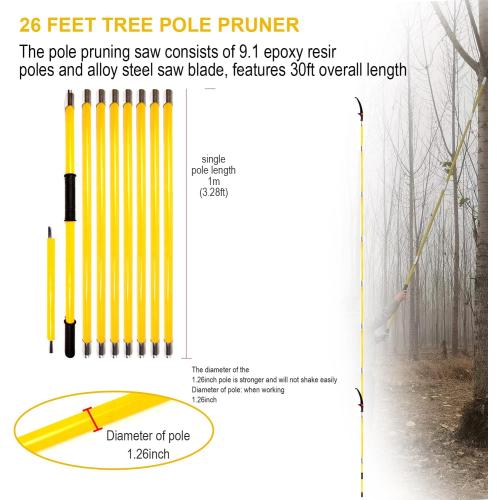 30 Feet Tree Pole Pruner, Durable Tree Trimmers Handle, Manual Branches Trimmer for Garden Tools Loppers Hand Pole Saws Extendable Height with Knives and Storage Pocket