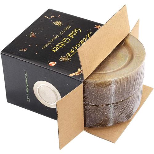 Liacere 100Pieces Gold Plastic Plates-Disposable Gold Glitter Appetizer Plates-7.5inch Premium Plastic Salad/Dessert Plates for Wedding & Parties & Thanksgiving