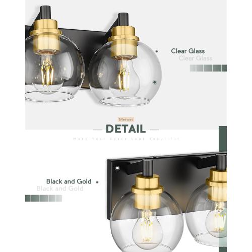Bathroom Light Fixtures, 6-Light Black and Gold Bathroom Vanity Light, 38 Inch Modern Wall Sconces with Globe Clear Glass Shade, Vanity Lighting Fixtures Over Mirror, VL195-KG-6