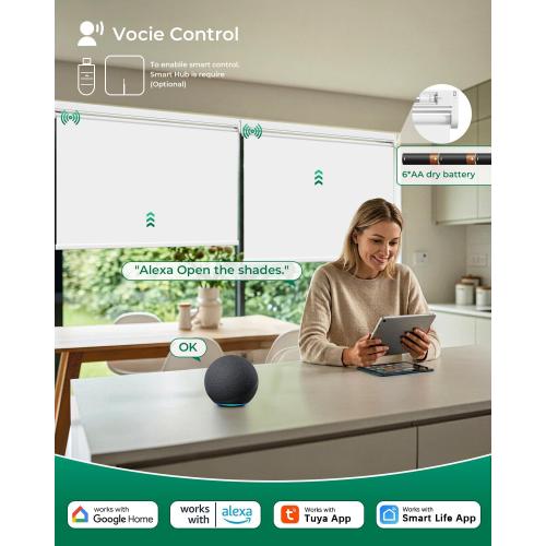 Allesin Motorized Roller Blinds with Remote Control for Windows, Blackout Automatic Smart Shades,Dry Battery Powered Electric Blind (White 34 W x 72 H)