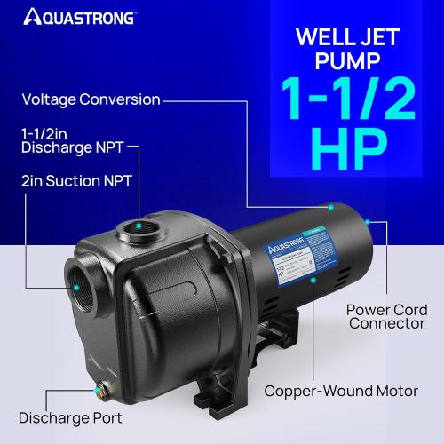 AQUASTRONG 1.5 HP Shallow Well Jet/Centrifugal Pump, 4250 GPH, 115/230V, Durable Cast Iron Booster Pump for Lawn Sprinkler, Garden Irrigation