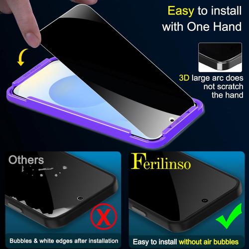 Ferilinso 3 Pack Privacy Screen Protector for Samsung Galaxy S25 Plus with 3 Pack Tempered Glass Camera Lens Protector Phone Case Friendly Accessories Protector de Pantalla for Samsung S25 Plus