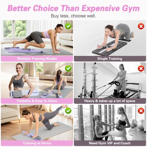 Pilates Board, Upgrad Pilates Reformer Machine, 6-in-1 Multifunction Abdominal Fitness Board for Home Workout Equipment, Portable Reformer Machine for Full Body Workout