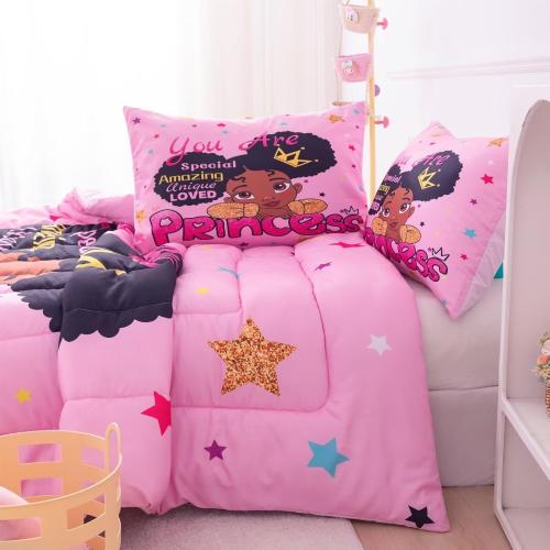Black Girl Comforter Sets Twin,Black Girl Magic Bedding Set,African American Comforter Set for Kids Toddler,Cute Afro Melanin Princess Bed Set