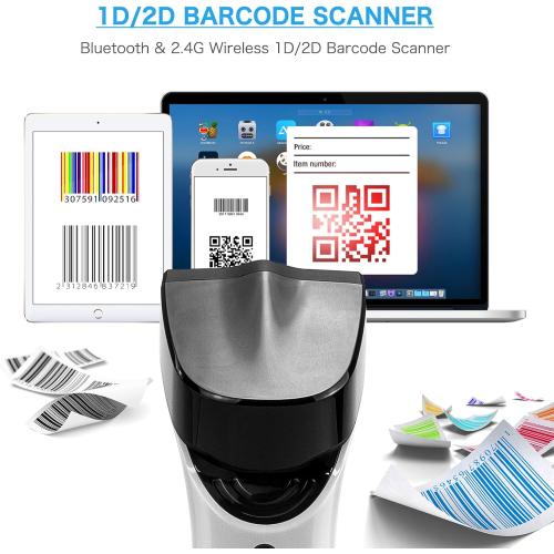NETUM Bluetooth Wireless 2D Barcode Scanner with Charging Cradle, Hands Free Automatic Sensing Bar Code Reader 1D 2D QR pdf417 Scan Gun Works with MAC OS, Windows, iOS, Android - DS7500