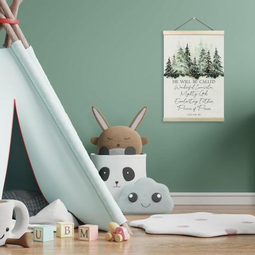 Christian Christmas Poster Hanger Frame, Christmas Winter Wall Decor, Bible Verse Christmas Religious Wall Hanging Decor for Home Church, Winter Forest Wall Art Prints with Wood Frames, 12x16in