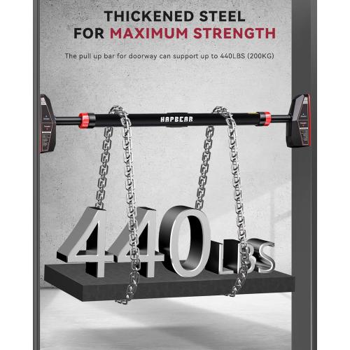 HAPBEAR Pull Up Bar for Doorway, Strength Training Chin up Bar without Screws, Adjustable Width Locking Mechanism Pullup Bar with Non-slip, Doorway Pull Up Bar for Home Gym Upper Body Workout