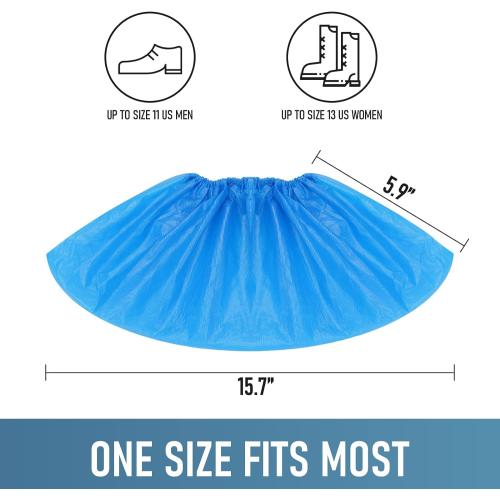 ONE SIZE FITS MOST Shoe Covers Disposable Non Slip - Pack of 100 (50 Pairs), Premium Waterproof and Recyclable Shoe Booties Covers for Indoors, Fits Up To 11 US Men and 13 US Women Size