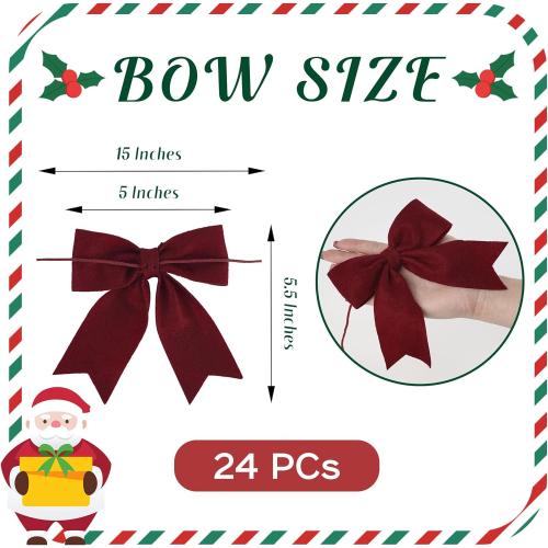 AIMUDI Burgundy Bows for Christmas Tree 5'' Hand Felted Christmas Bows for Gift Wrapping Premade Bow Gift Bows for Presents Crafts Wreaths Fireplaces Winter Holiday Christmas Decorations, 24 PCs