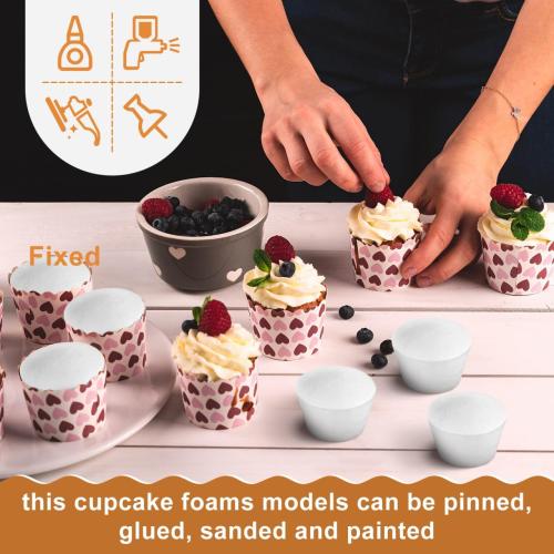 GANAZONO 20pcs Foam Cupcake Paintable Faux Cake Model Foam Dummy Cake Model for Birthday Wedding Christmas Party Decoratin White 6.5cm