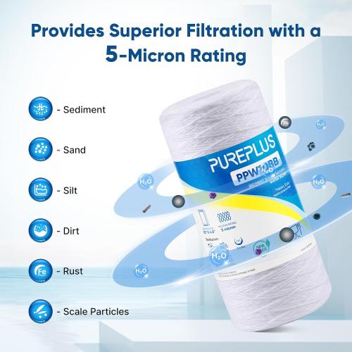 PUREPLUS 5 Micron 10 x 4.5 Whole House Water Filter for Well Water