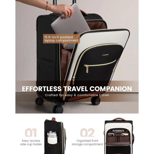 LOVEVOOK Carry On Luggage 22x14x9 Airline Approved, 20 Inch Softside Suitcases with Wheels, Lightweight Spinner Carry on Suitcase with TSA Lock, Water-Resistant Large Capacity Luggage for Travel