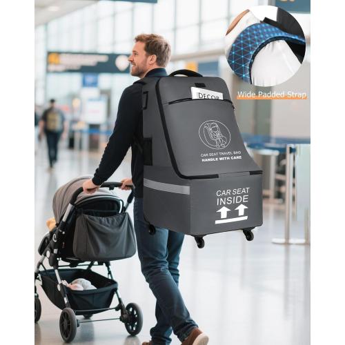 MCBD Car Seat Travel Bag for Airplane, Foldable Baby Carseat Backpack for Travel Padded Carseat Carrier for Airport Gate Check, Infant Stroller Cover with Reflective Strips