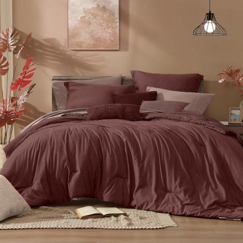 Monbix California King Comforter Set - 7 Pieces Cationic Dyeing Dark Red Bed in a Bag Cal King Bedding Sets with Comforter, Sheets, Pillowcases & Shams, Reversible Bedding Comforters Sets (108 * 92)