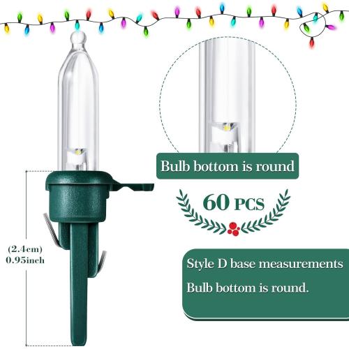 Honoson 60 Pieces LED Replacement Christmas Bulb 3v Waterproof LED Lights Bulbs Bulk for Christmas Tree Decorations Xmas Indoor Outdoor Home Light Decor(Green Base with Cold White Bulb)