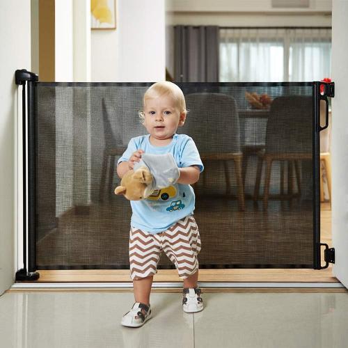 EasyBaby Retractable Baby Gate, 33 Tall, Extends up to 55'' Wide, Black/Child Safety Baby Gates, Pet Retractable Gates for Stairs, Doorways, Hallways, Indoor and Outdoor