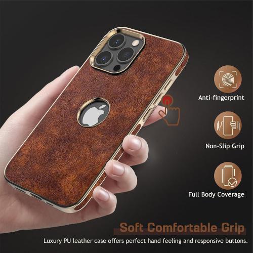 LOHASIC for iPhone 16 Pro Max Case, Vintage Leather Thin Slim Luxury PU Soft Flexible Bumper Non-Slip Grip Anti-Scratch Protective Cover Men Women Phone Cases for iPhone 16 Pro Max 6.9 2024 - Brown