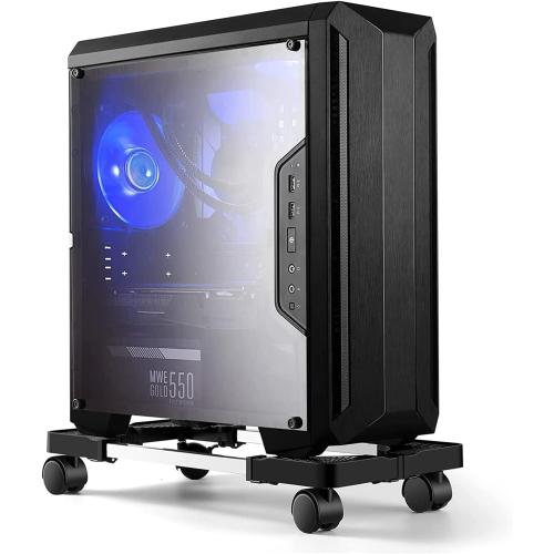 Computer Tower Stand,Hmseng Adjustable Mobile CPU Stand with 4 Rolling Caster Wheels, PC Tower Stand Fits Most PC Under Desk-Black