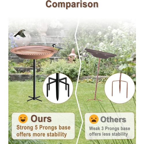 Garbuildman Upgraded 5-Prong Base Bird Bath with Metal Stake, Detachable Decoration Bowl Spa & Freestanding Birdfeeder for Outdoor Garden, Oval Style, Brown