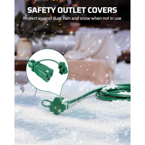 DEWENWILS 25Ft Outdoor Extension Cord, Evenly Spaced 3 Outlets Plugs with Safety Cover, 16/3 SJTW Weatherproof Wire for Outdoor String Lights, ETL Listed