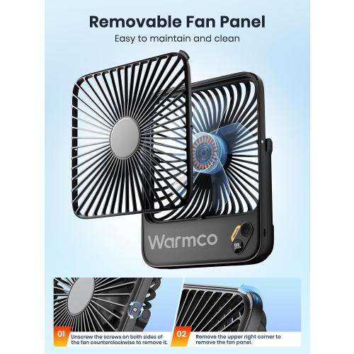 Warmco 10000mAh Portable Travel Fan 7-inch, Max 24H Runtime, Ultra-thin Quiet Rechargeable Battery Operated Desk Fan with Digital Display for Camping, Office, Bedroom, Cruise Essentials