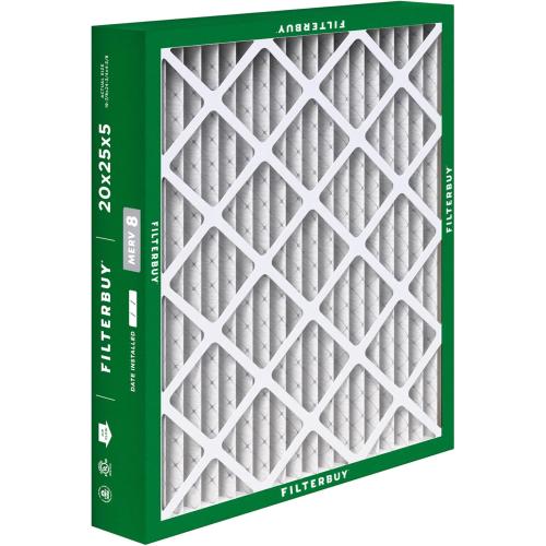 Filterbuy 20x25x5 Air Filter MERV 8 Dust Defense (2-Pack), Pleated HVAC AC Furnace Air Filters for Honeywell FC100A1037, Lennox X6673, Carrier, & More (Actual Size: 19.88 x 24.75 x 4.38 Inches).   (. See the pictures is new but one have little cut )