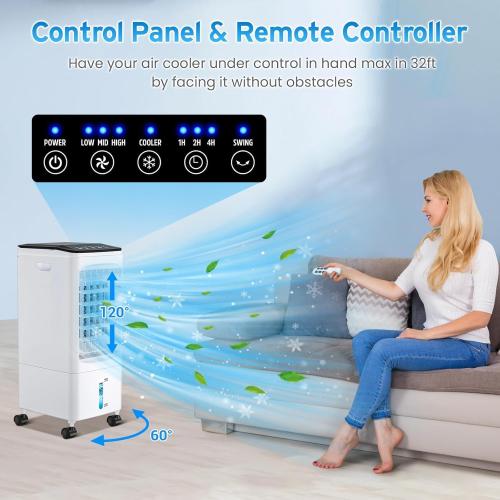 Portable Air Conditioners, Portable AC Unit, Evaporative Air Cooler w/1.6 Gal Water Tank, 3 Speeds, 60°Oscillation, Windowless Air Conditioner w/7.5H Timer, Swamp Cooler for Room Home Office