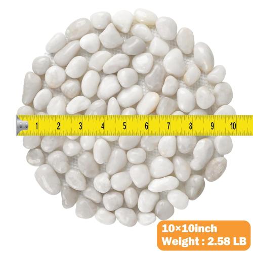 River Rock Stepping Stones Outdoor for Garden Walkway, 10 inch Diameter 6 Pcs Round Shape Paver Step Stones Polished Pebble River Stone Mat for Yard Lawn Patio Pathway Walk Way - White